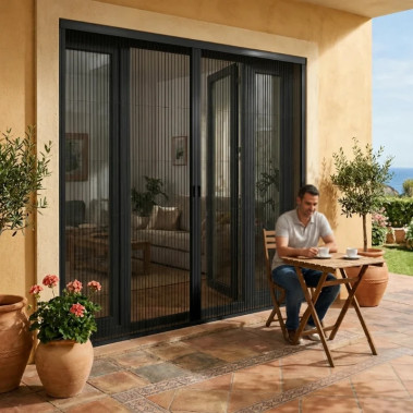 Mosquitera Plisada para Puerta Royal Plus 32mm 2 Hojas Negra