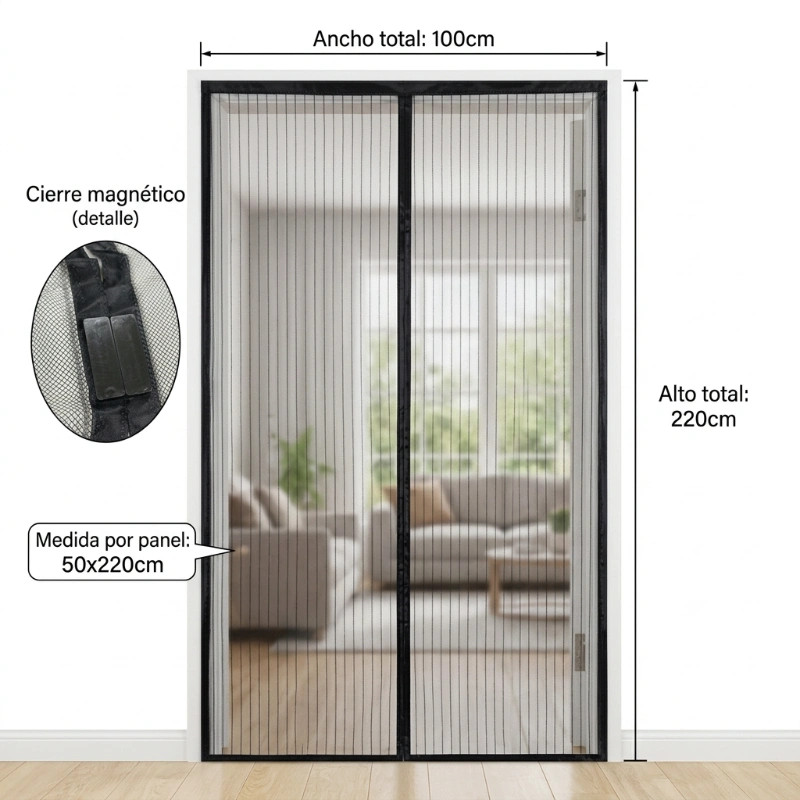 Rede mosquiteira com ímanes para portas 100 x 220 cm