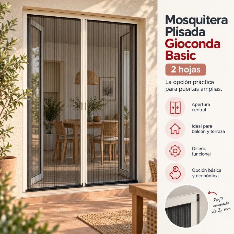 Mosquitera Plisada Gioconda Basic para Puerta 2 Hojas 22mm