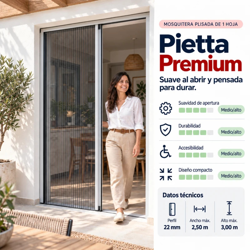 Mosquitera Plisada para Puerta 1 Hoja Pietta Premium 22mm