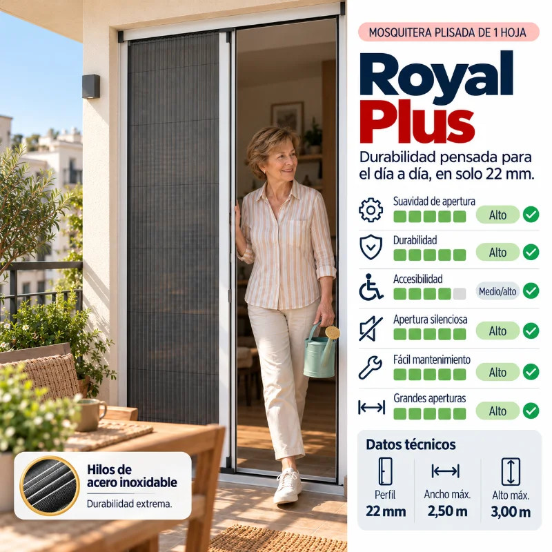 Mosquitera Plisada Royal Plus 22 mm 1 Hoja para Puertas