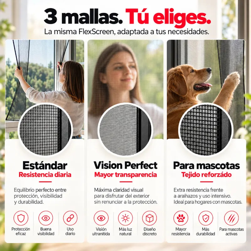 Mosquitera flexible FLEXSCREEN Instalación sin Tornillos
