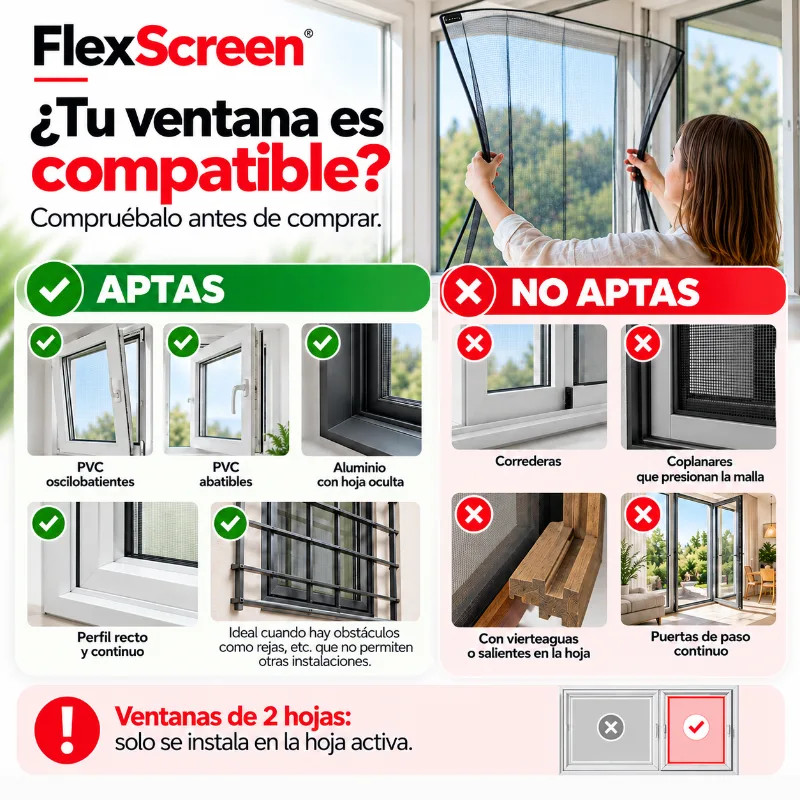 Mosquitera flexible FLEXSCREEN Instalación sin Tornillos