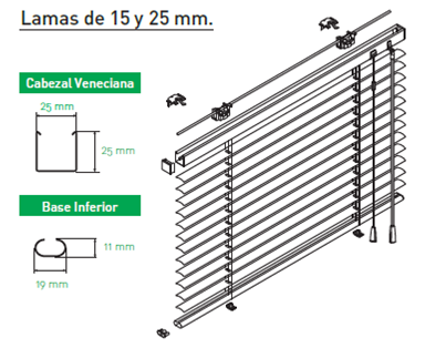 Persianas venecianas de lamas de aluminio