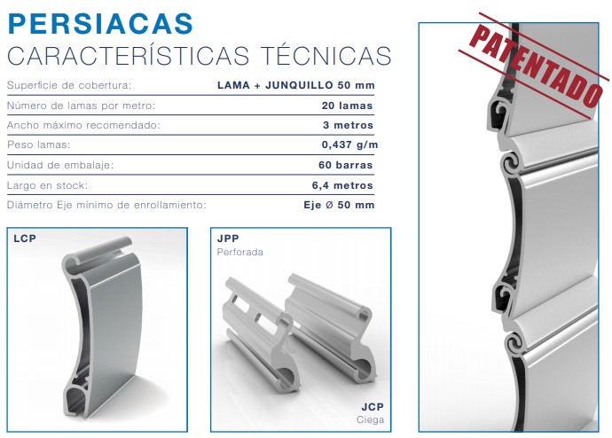 Cajón de aluminio con persiana lama autoblocante