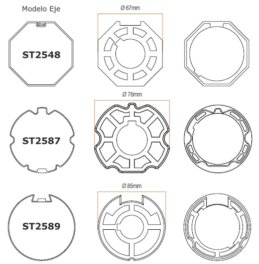 Modelos de eje disponibles para adaptador