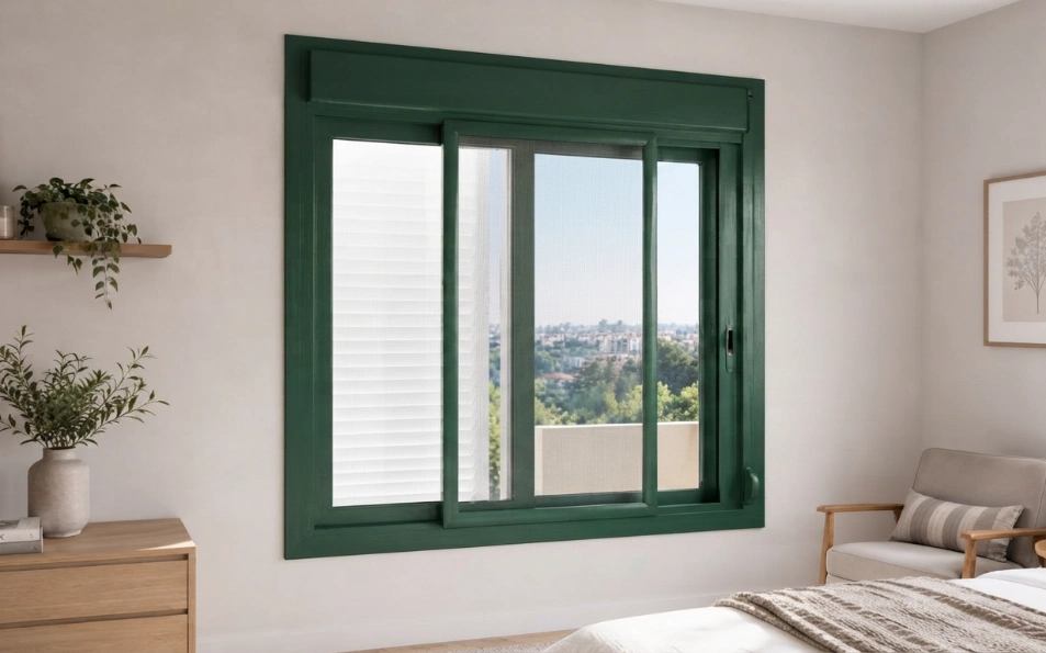 Perfil de mosquitera premium verde Perfil de mosquitera premium verde con malla tecnica de alta visibilidad