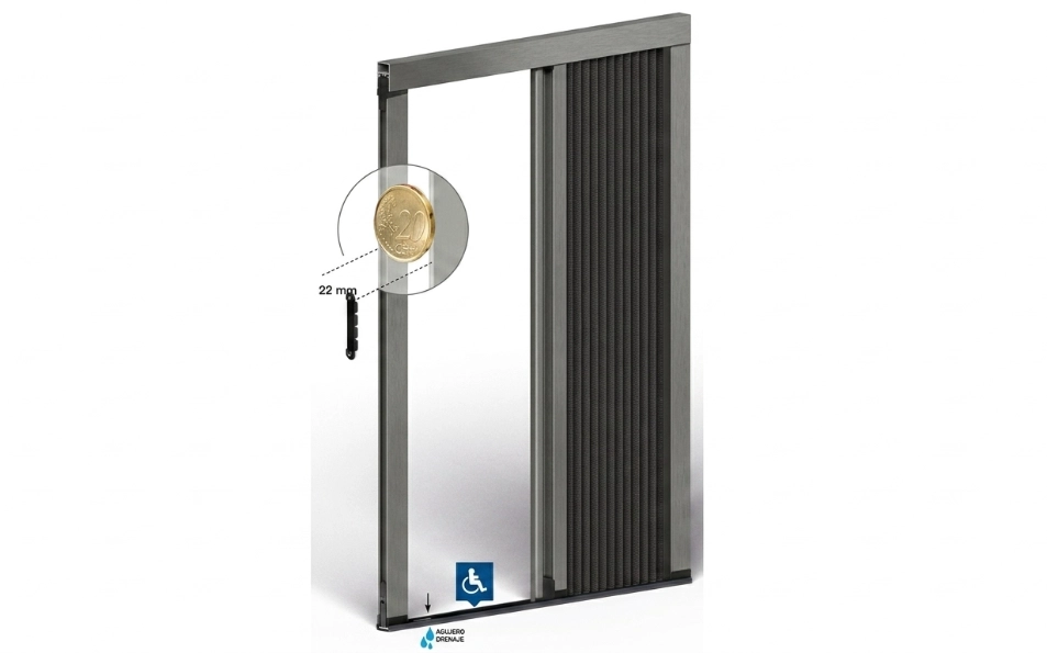 Detalle de mosquitera plisada Gioconda 22 mm con perfilería gris
