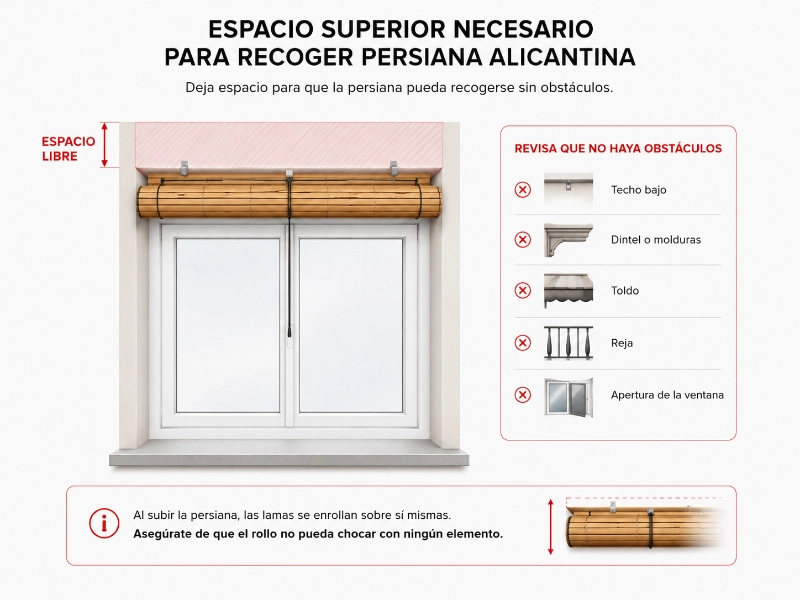 Espacio superior necesario para recoger persiana alicantina