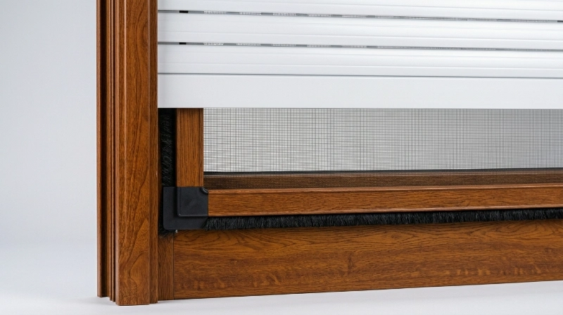 Ventana de PVC con guía de persiana cercana al marco para mosquitera fija