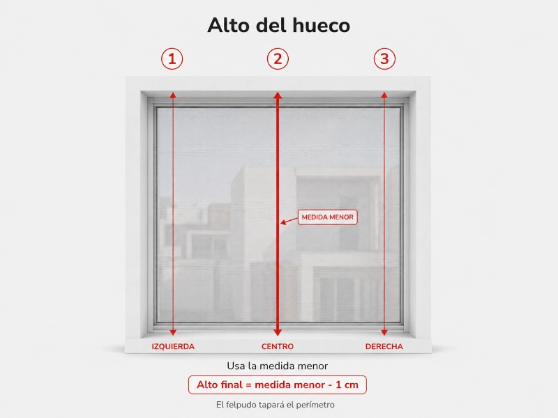 Medición del alto para mosquitera fija