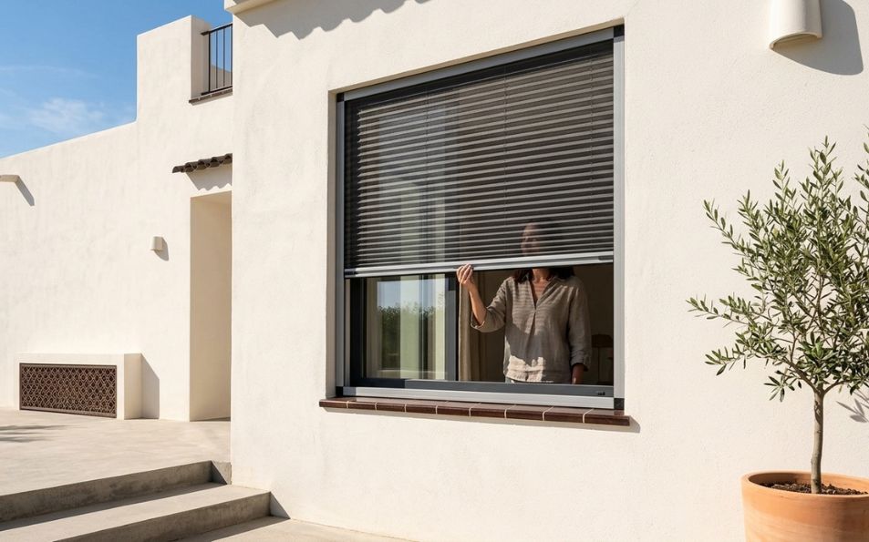 Mosquitera Plisada Vertical de 15mm para Ventanas Mosquitera plisada vertical instalada en ventana de aluminio blanca