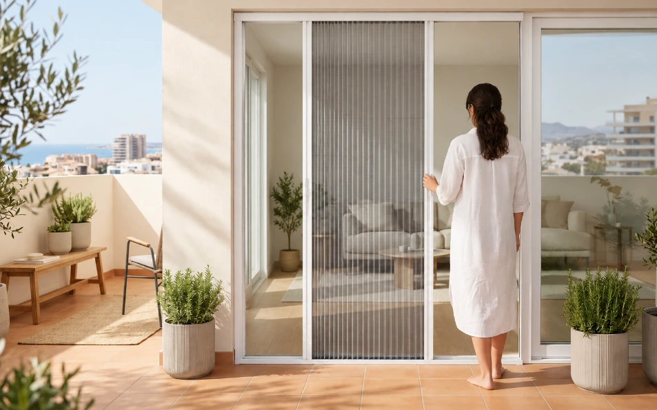 Mosquitera plisada Royal Plus 22 mm para puertas Sistema Royal Plus 22 mm para mosquitera plisada de puerta