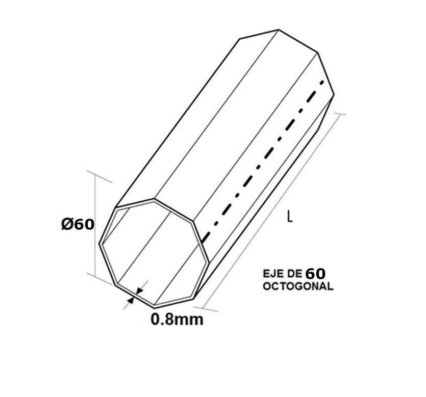 Eje de Persiana Octogonal metálico para persiana de 60, 50 y 40mm